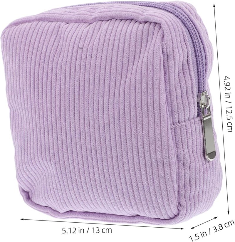 Corduroy Makeup Pouch For Women Cute Mini Purse Soft Light Period Pads Organizer - Image 2